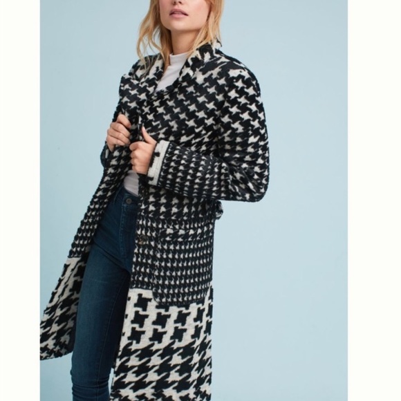 Anthropologie Jackets & Blazers - SOLD——Anthropologie Black and White Houndstooth Women’s Sweater Coat